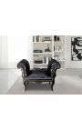 Baroko Louis XV Bench juoda oda ir juoda mediena
