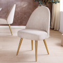 Paire de chaises de repas MICA en velours côtelé beige avec pieds dorés - 4