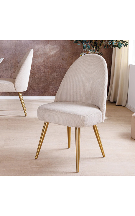 Paire de chaises de repas MICA en velours côtelé beige avec pieds dorés - 4