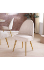 Paire de chaises de repas MICA en velours côtelé beige avec pieds dorés - 6