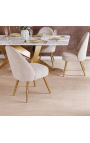 Paire de chaises de repas MICA en velours côtelé beige avec pieds dorés - 7