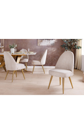 Paire de chaises de repas MICA en velours côtelé beige avec pieds dorés - 14