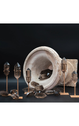 Sarja 5 korttelin leikattua Morion kvartsi kuparivärinen metallipohja