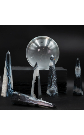 Set von 5 Obelisks in Achat und schwarzem Quarz - 1