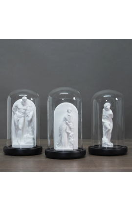 Trio av greske gipsstall under Glass Globe - 1