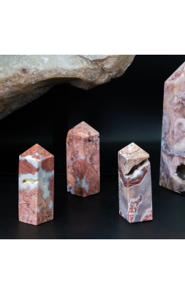 Conjunto de 3 obeliscos de ágata rosa - 12 cm - 1