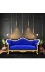 Baroque kanapé Napoléon III bleu velvet és arany fa - 11