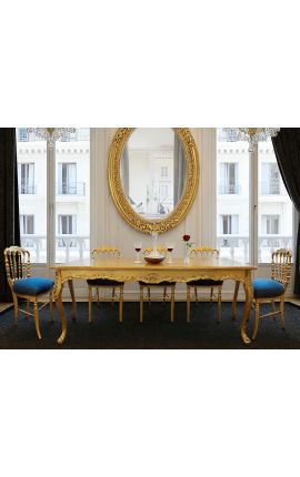 Silla estilo Napoleón III de tela azul y madera dorada