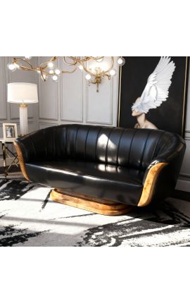 Sofa Tulip 3 Seater art deco estilo olmo y piel negra