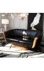 Sofa "Tulipán" 3 miesta v štýle art deco, olm a čierna koža