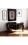 Large baroque dresser black, gold bronzes, black marble top