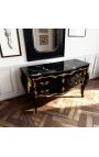 Cómoda barroca grande Black, Bronces de oro, Top de mármol negro