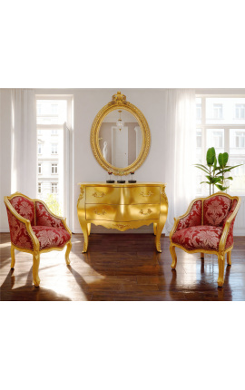 Barokk kommode av stil Louis XV gull med gyldne bronzes - 8