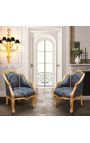 Bergfearm Louis XV Style Blue "Gobelins" satine tyg och guld trä - 5