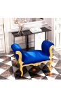 Скамейка ткани бархат Louis XV синяя бархатная ткань и золотое дерево - 8