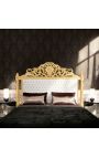 Baroque bed headboard white leatherette with rhinestones and gold wood