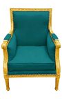 Óptimo bergère estilo louis XVI veludo verde e madeira dourada - 1