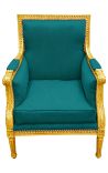 Velké Bergère židle v stylu Ludvíka XVI. zelený samet a zlaté dřevo - 10