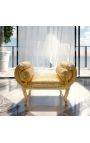 Roman bench gold satine fabric and gilded wood - 4
