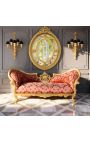 Napoleone barocco III stile divano tessuto rosso "Gobelins" e legno a foglia d'oro - 12