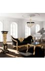 Barockes Medaillon-Sofa Napoleon III. Schwarzer Samtstoff und Goldholz - 11