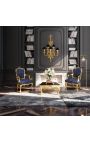 Sillón barroco de estilo Luis XV con tela azul y Gobelins y madera dorada - 17