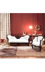 Stora Bergère fåtölj Louis XV stil vit läder och svart trä - 13