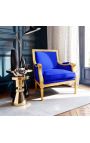 Большой стиль Louis XVI Bergère синий бархат и позолоченное дерево - 12