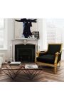 Grandi Bergère poltrona Louis XVI stile velluto nero e legno dorato - 9