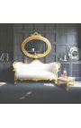 Барокко Napoleon III диван белый кожзаменитель и золотое дерево - 11