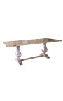 Grande table de ferme en bois naturel avec piètement balustre en inox