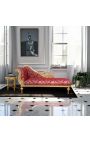 Grote barokstoel lang met een zwart rood "gobelins" stof en goud hout