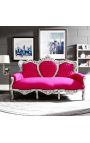 Sofà barroc de tela de vellut rosa fúcsia i fusta platejada - 16