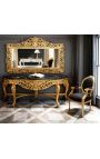 Enorme console avec miroir de style baroque en bois doré et marbre noir
