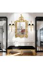 Banquette plate de style Louis XV tissu velours noir et bois doré