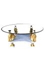 Okrągły stół jadalny z dekoracjami z brązowymi końmi i białym marmurem - 1