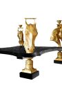 Mesa de jantar redonda em bronze e mármore preto com decorações de cavalos - 15