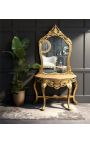 Console avec miroir de style baroque en bois doré et marbre beige - 13