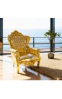 Big baroque style armchair gold leatherette and gold wood - 17