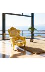 Liels baroka stila krēsls no zelta ādas un zelta koka - 16