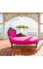 Stor barock schäslong fuchsia sammet och svart trä - 13