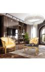Coffee table baroque style gilded wood with black marble - 3