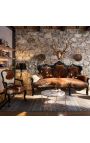 Barocksofa Rindsleder braun und weiß mit glänzend schwarzem Holz - 8