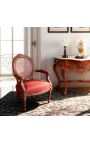 Sessel Louis XVI Style Caned Burgunder Samt und Mahagoni-Farbe - 8