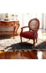 Fotel Louis XVI Styl Caned Burgundy Velvet i Mahogany Kolor - 9