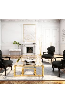 Barockfåtölj av svart sammetstyg i Louis XV-stil och glansigt svart trä