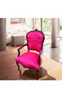 Baroko kėdė Louis XV stilius fushia aksamas audinys ir šviesi juoda mediena - 13