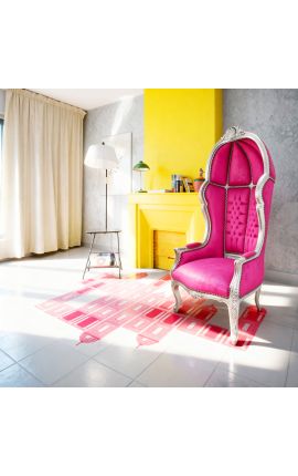 Grand porters stol i barokstil i fuchsia fløjl og sølvtræ - 2