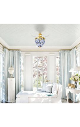 Candelaio con palle blu e vetro blu chiaro con bronzo dorato