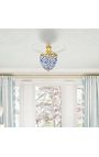 Chandelier con bolas azul y cristal soplado claro con bronce dorado